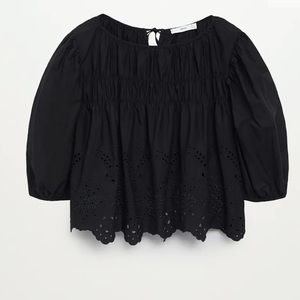 🆕 NWT Mango Swiss Embroidery Popelin Blouse in Black
